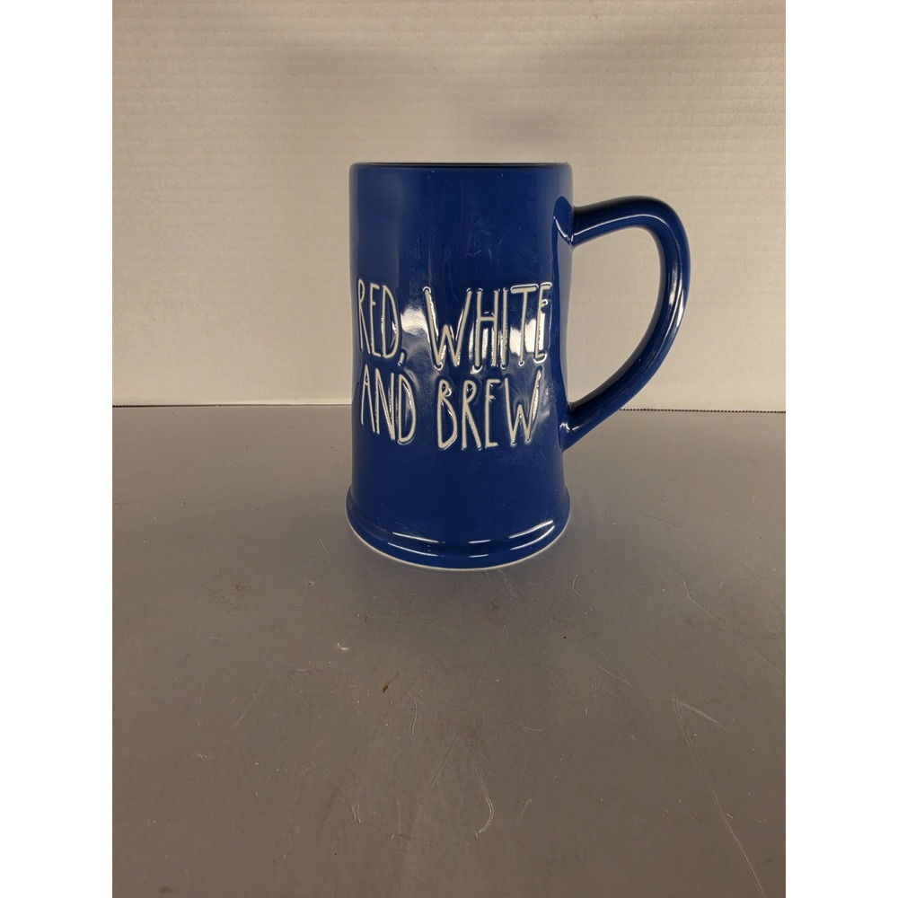 Rae Dunn Red White and Brew Blue Ceramic Mug Stein Magenta Patriotic USA - Picture 2 of 6